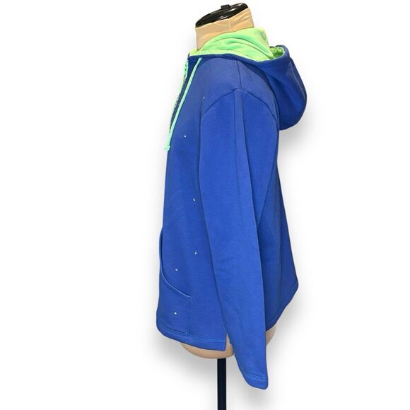 QUACKER FACTORY QVC Size Small Blue Cotton Fleece Rhinestone Hoodie Jacket - Picture 4 of 11